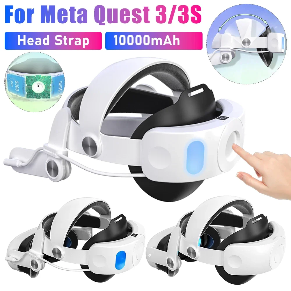 

Ремешок для VR-гарнитуры Meta Quest 3/Quest 3S, замена ремешка Elite, с аккумулятором 10000 мАч, комфортный ремешок для головы, быстрая зарядка 18 Вт