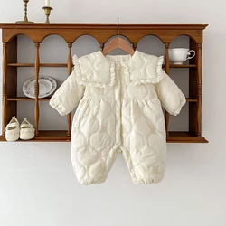 Angoubebe 555H205 2023 New Winter Infant Baby Girls Warm Thick Solid White Romper Wholesale