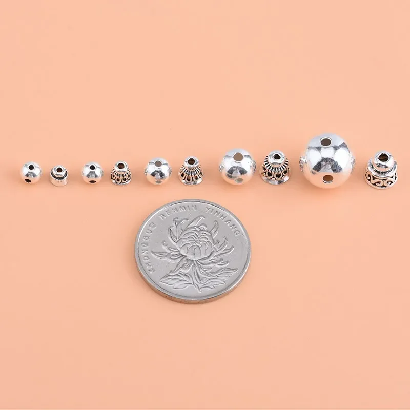 925 sterling silver Buddha beads round bead three-hole stupa set of handmade DIY material bracelet jewelry accessories