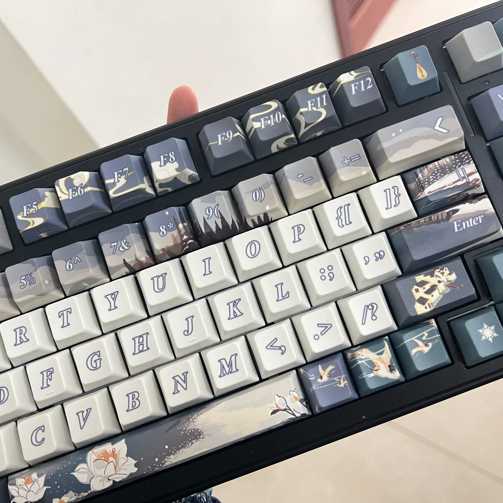 Spring Mountain Snow Melt Keycaps Cherry Profile Chinese Style Morandi Colour PBT Keycaps for Mechanical Keyboard Blue Key Cap