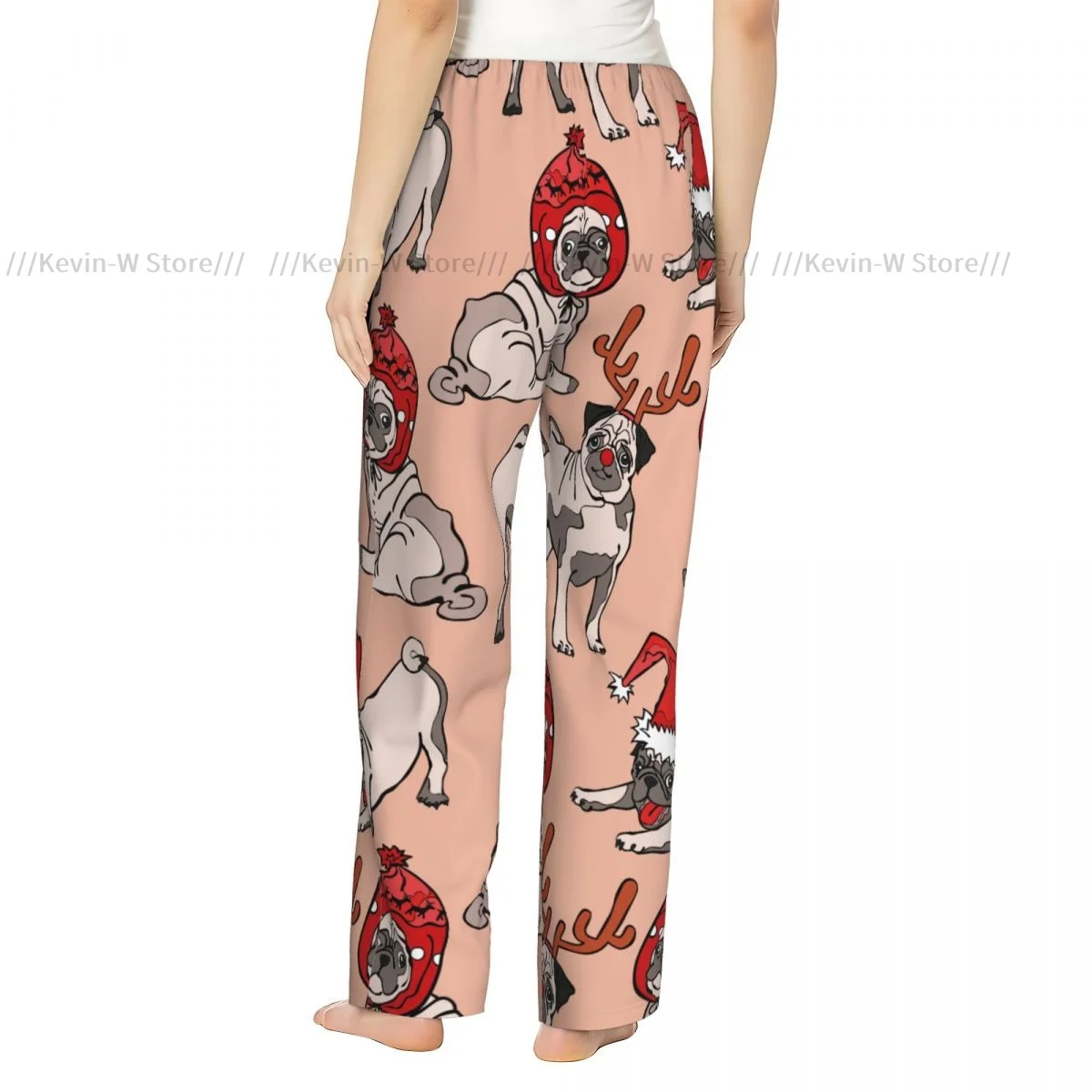 سروال نوم دافئ من الفلانيل للنساء كلب الصلصال مع قبعات عيد الميلاد قيعان بيجامة بخصر مطاطي