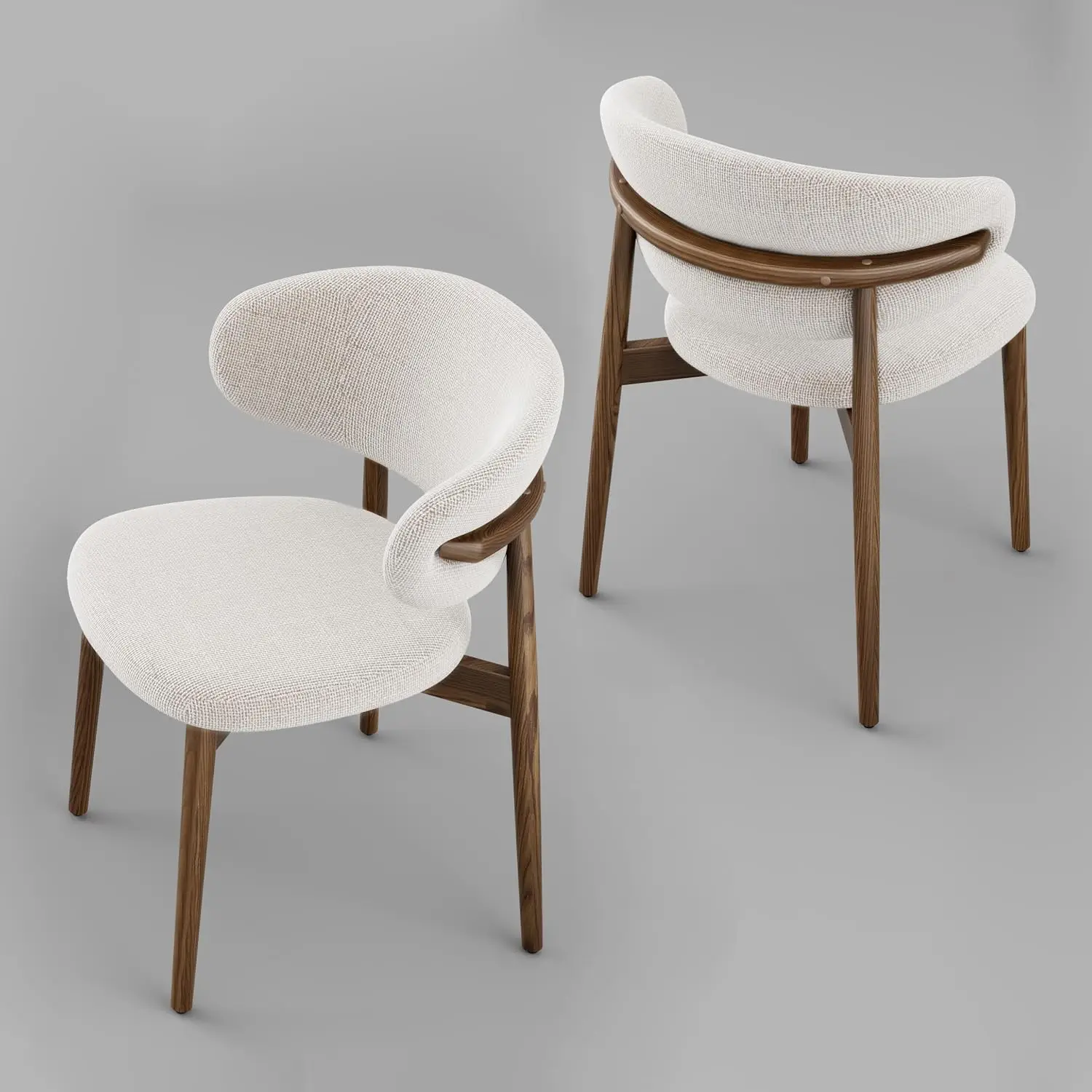 Set of 2 Solid Ash Wood Dining Chairs, 330lbs Mid-Century Modern Upholstered