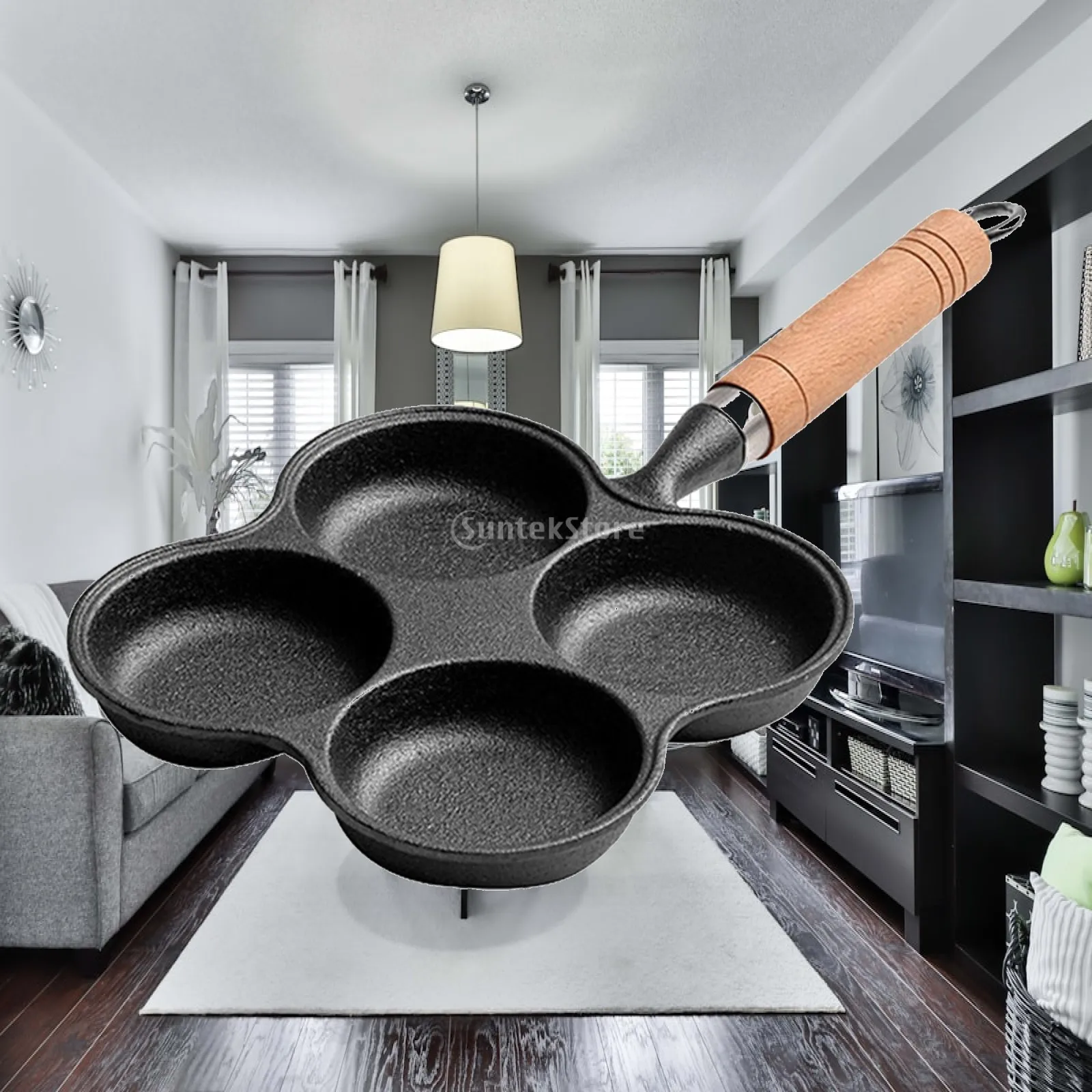 Divided Frying Pan with Heat Resistant Handle Easy Clean Egg Skillet Pancake Pan for Outdoor Omelet Burger Camping Breakfast