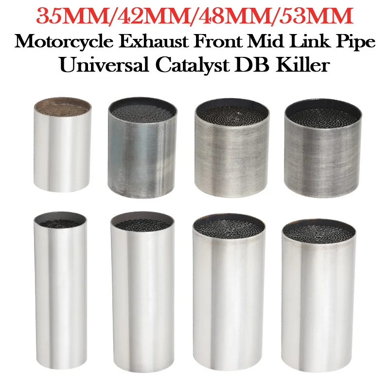 Universal 35mm 42mm 48mm 53mm Catalyst DB Killer Escape Muffler Noise Silencer Metal Motorcycle Exhaust Front Middle Link Pipe