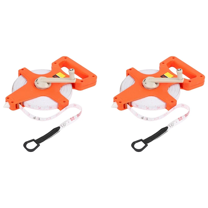 

2Pc 30M/100Ft Meter Open Reel Fiberglass Tape Measure Inch Metric Scale Impact Resistant Plastic Measure Tools