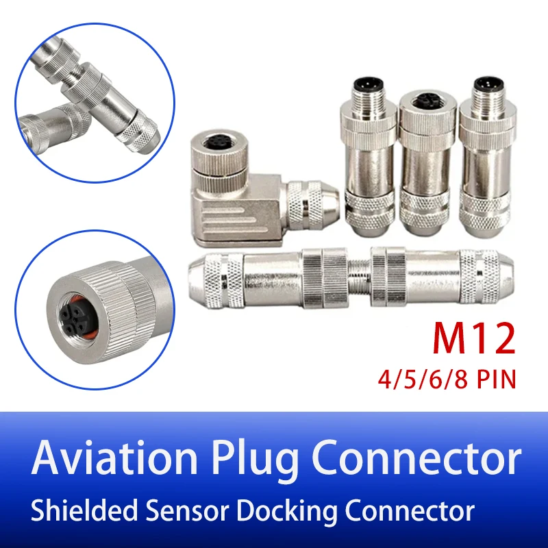 

5/10/20 pcs M12 4P 5P 6P 8 PINS Shielded Sensor Docking Connector Male Female Metal Assembly Aviation Plug