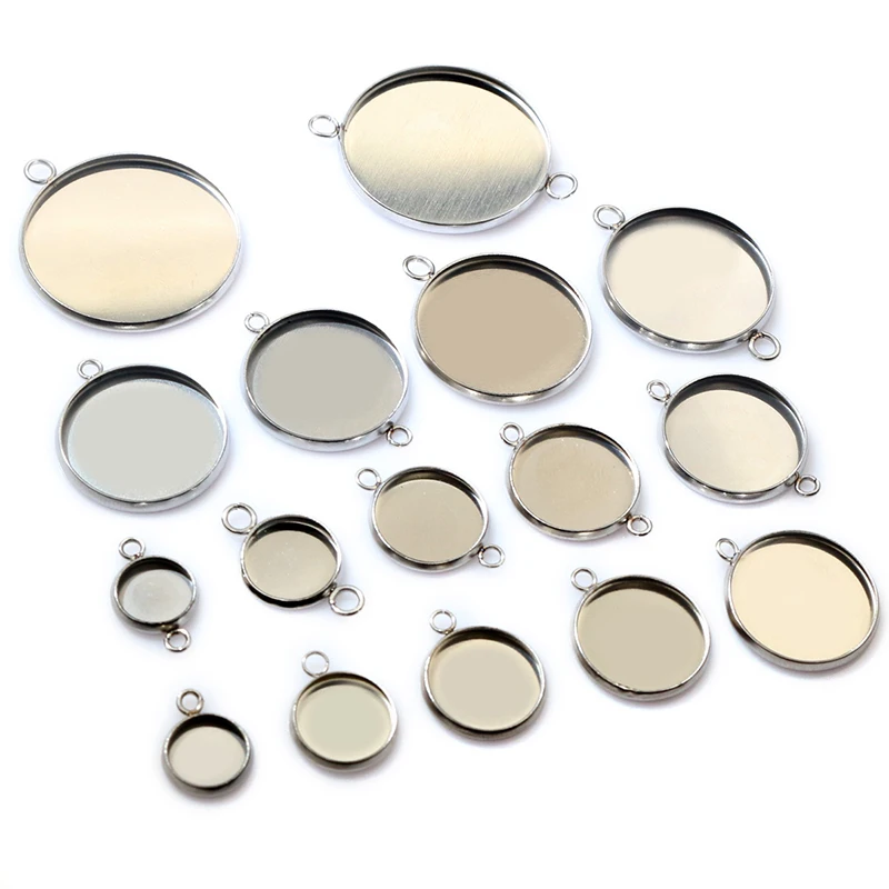 10/20 szt. 8-30mm rozmiar wewnętrzny ze stali nierdzewnej jedna pętla podwójne Lioops wisiorek kaboszon pusta podstawa taca do tworzenia biżuterii DIY — zdjęcie 5