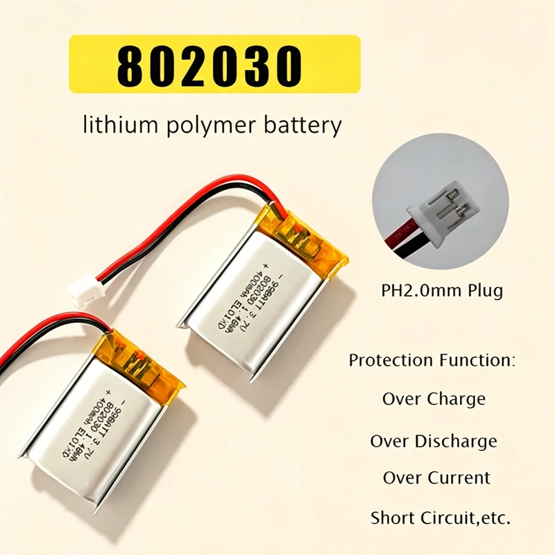 802030 Battery 3.7V 400mAh Rechargeable Polymer Lithium Batteries for LED Lights Beauty Instruments GPS Bluetooth Headset Toys