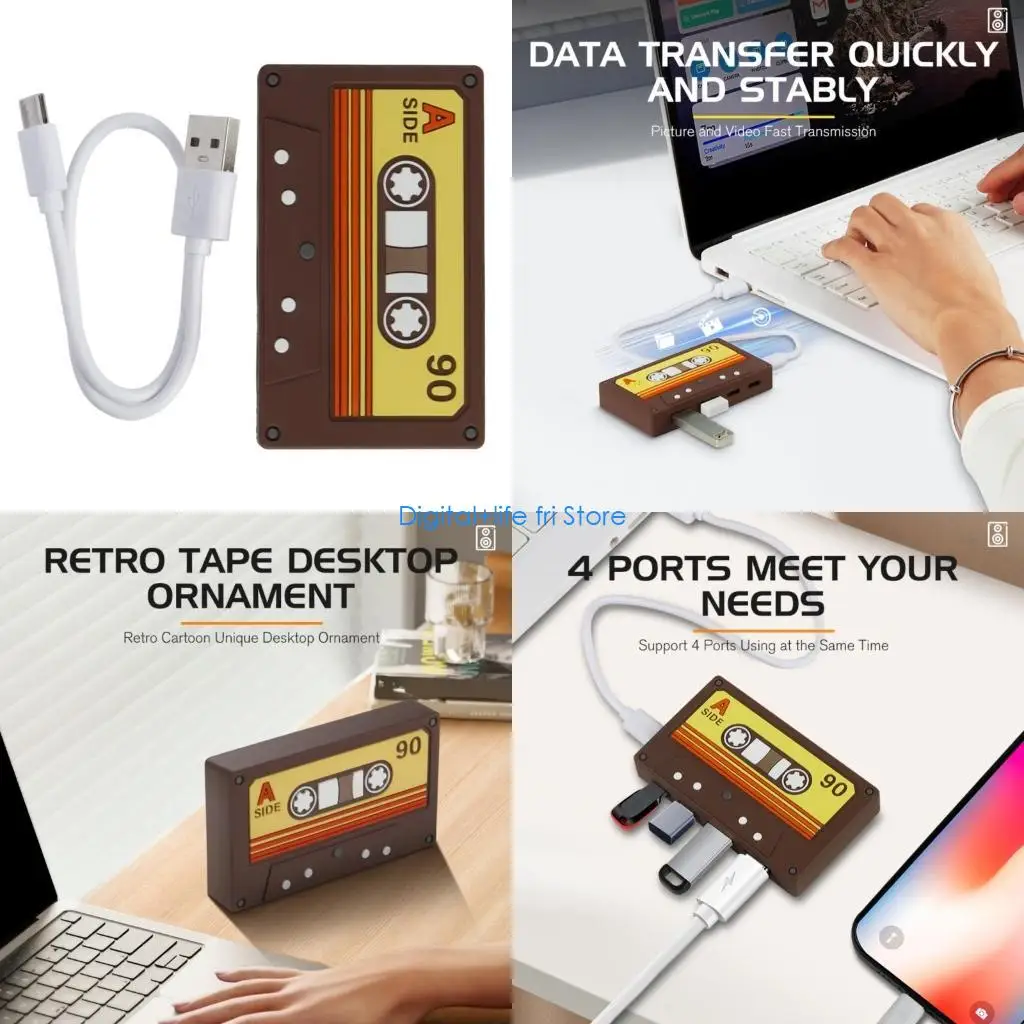 

E06D Multi Port USB2.0 Adapter Dock With Double USB C And USB A Female Splitter