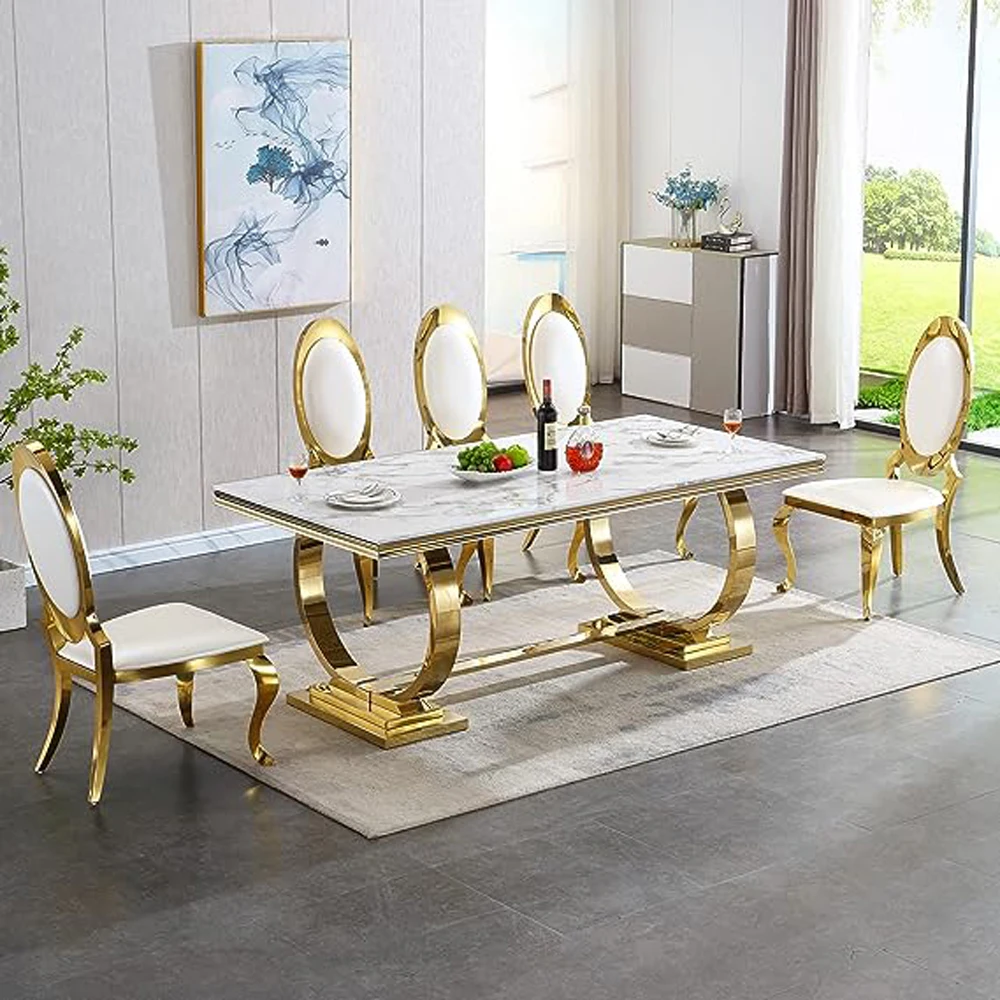 

！@Living Room Furniture Gold Luxury Modern Marble Dining Table Luxury Rectangular Modern Dining Table Set Dining Tables