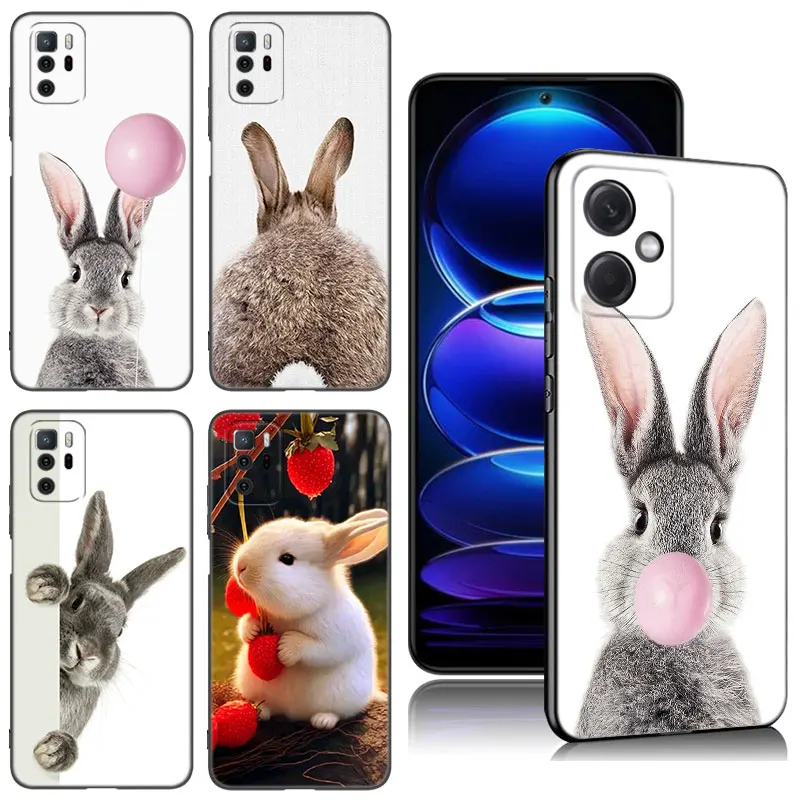 Cute White Baby Rabbits Phone Case For Xiaomi Redmi Note 8 9 10 11 11E 11T 11S 12 Pro 4G Plus 5G 8T 9S 10S 12S Black Cover