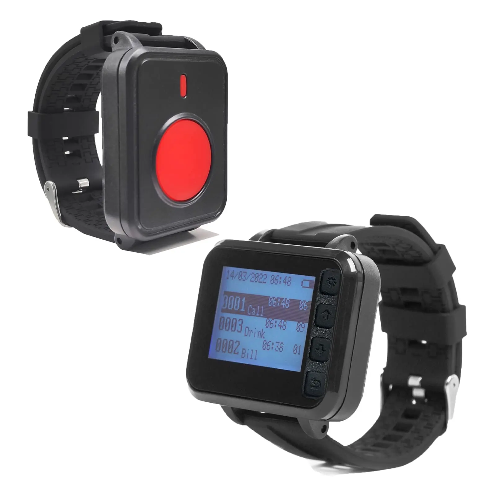 Caregiver Pager Wireless Call System Emergency Bracelet Seniors with 1 Watch Receiver + 1 Call Button for the Watch