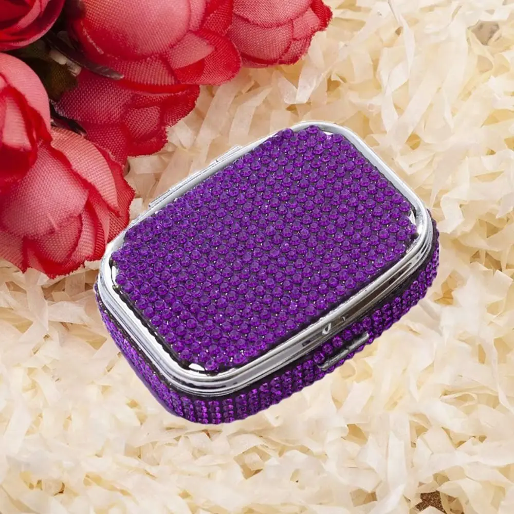 with HD Mirror Rhinestone-encrusted Jewelry Box Waterproof Multifunctional Mini Pill Case Shiny Cute Sealed Organizer Travel