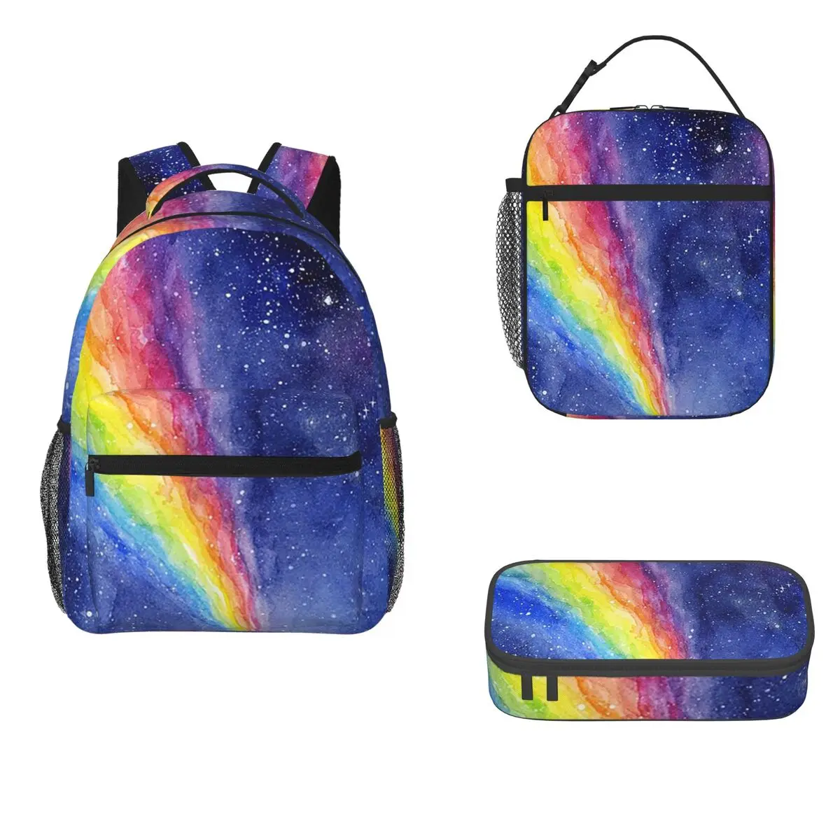 Rainbow In Space Backpacks Boys Girls Bookbag Children School Bags Cartoon Kids Rucksack Lunch Bag Pen Bag Three-Piece Set