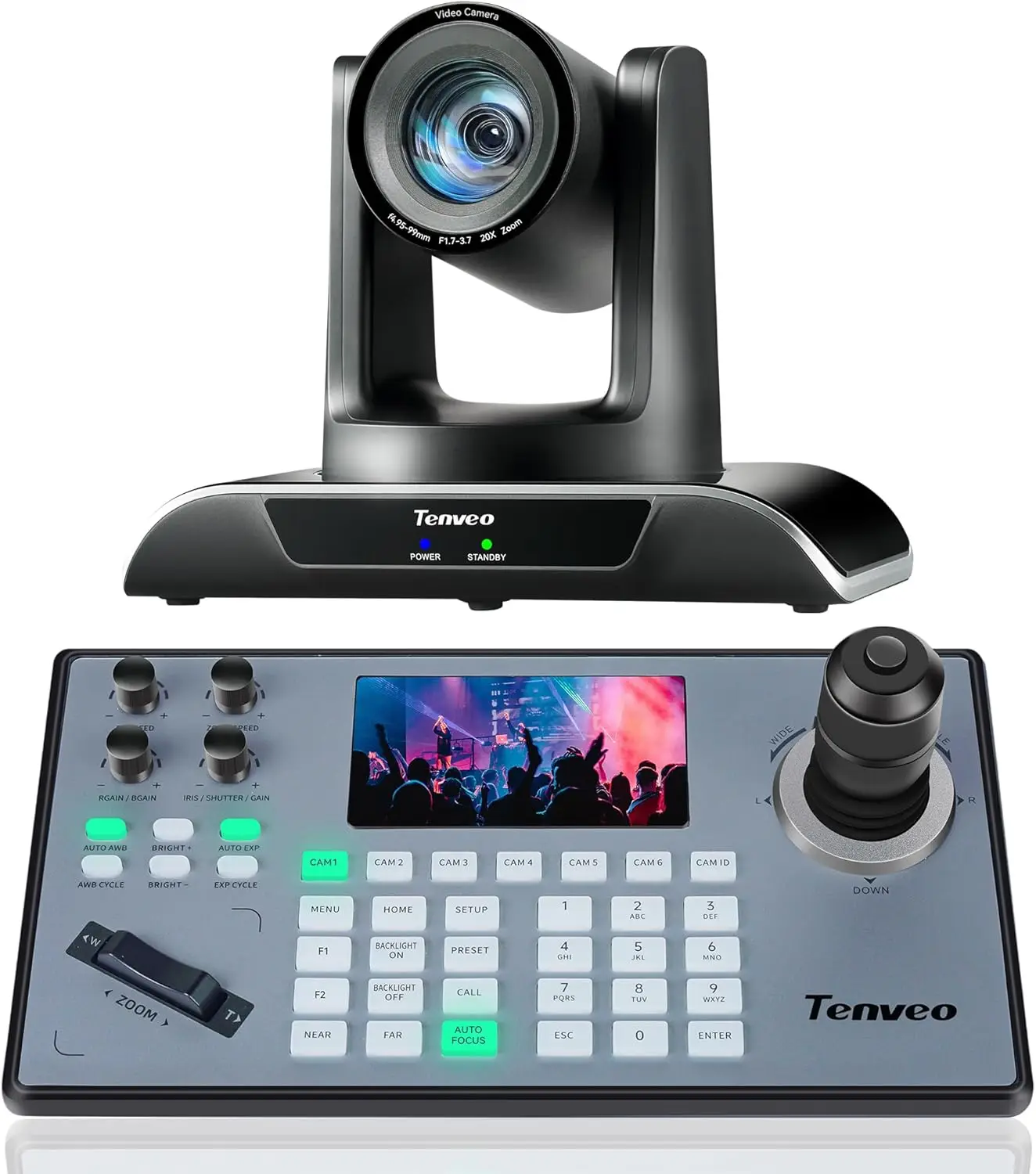 Tenveo 20X 4K AI Tracking PTZ Camera With HDMI/USB3.0/LAN(PoE) And Joystick Keyboard Controller For Live Streaming