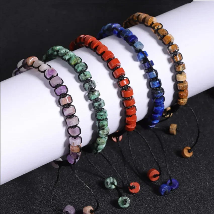 Charms Handmade Braided Macrame Crystal Stone Bracelets For Women Natural Amethyst Tourmaline Adjustable Choice Men Jewelry