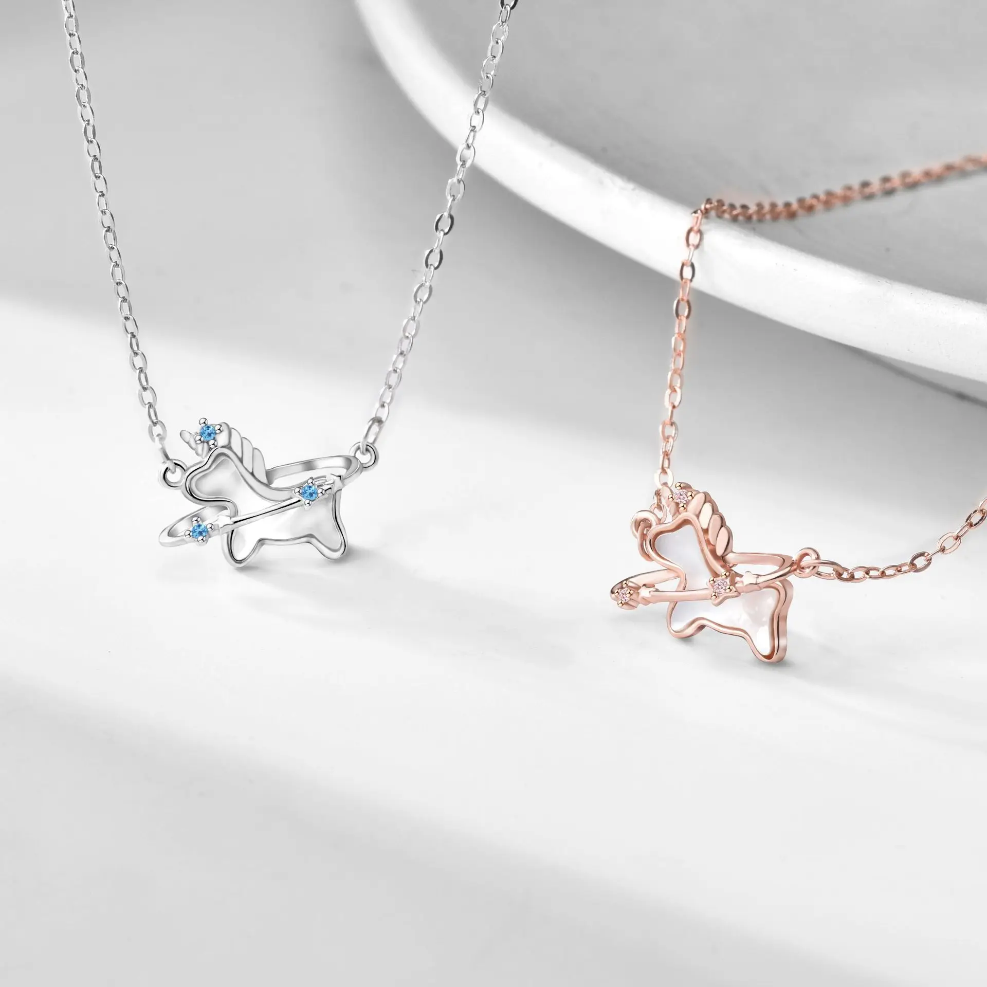 

Original mother-of-pearl necklace for women no fading summer light luxury niche unicorn pendant 925 silver jewelry