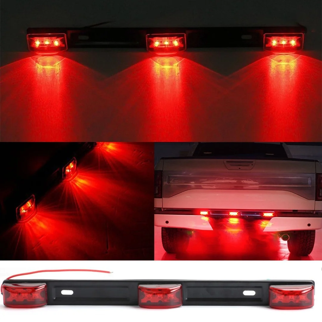 4/2X 15inch Red Trailer Light Bar 3 Light 9LED Clearance ID Bar Marker Tail Light for Truck Trailer Boat Identification Light