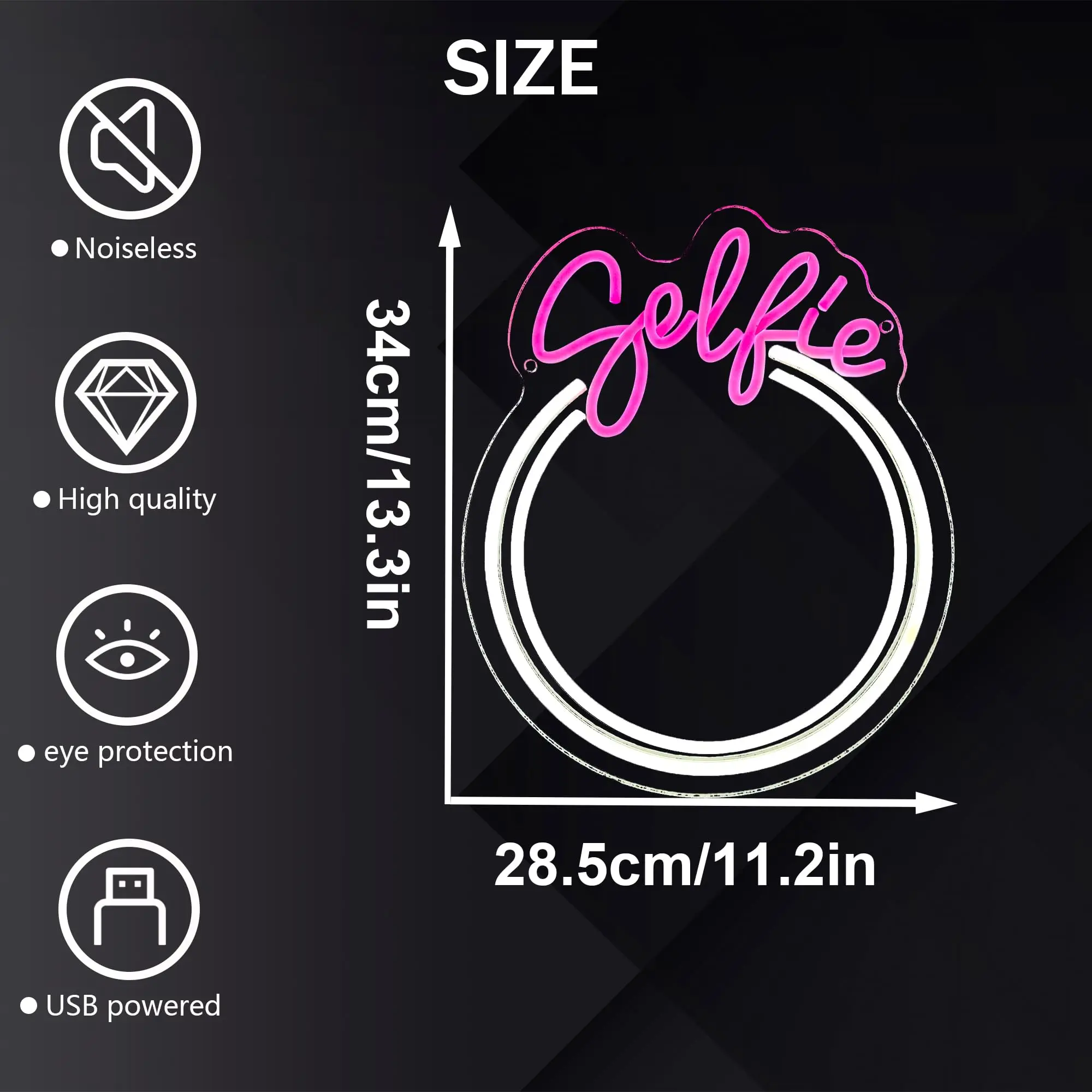 Selfie Circle LED Neon Mirror Light Sign Acrylic Mirror Neon Light Hanging Mirror Neon Sign for Dresser Hallway Room Gifts