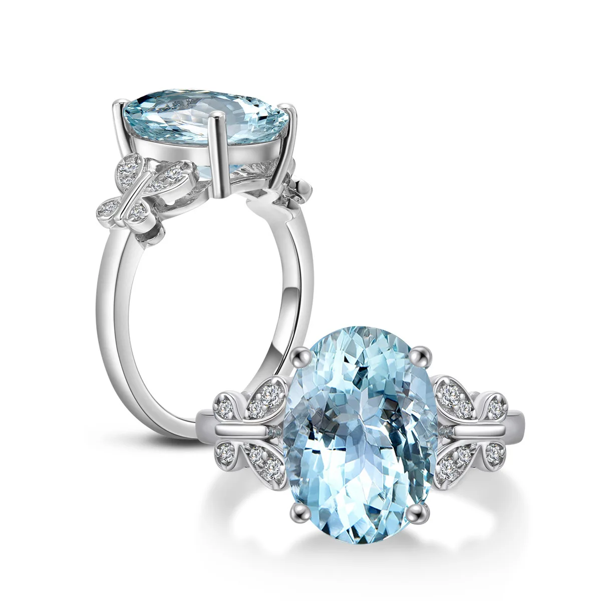 

Silver Plated Stainless Steel Rings For Women Sky Blue Inlaid Zircon Fashion Jewelry Gifts Wedding Engagement Ring Size 6-10