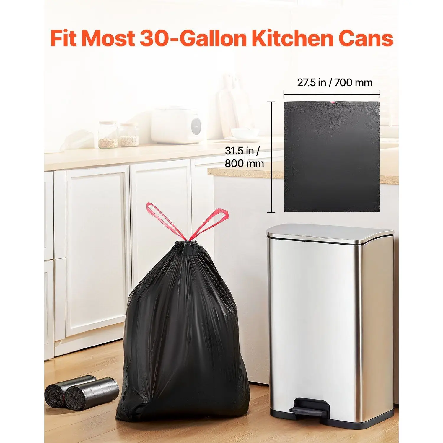 50pcs/set Ultra-thick and Durable 30-gallon Drawstring Garbage Bags, Recyclable Kitchen Trash Cans, Household Essentials