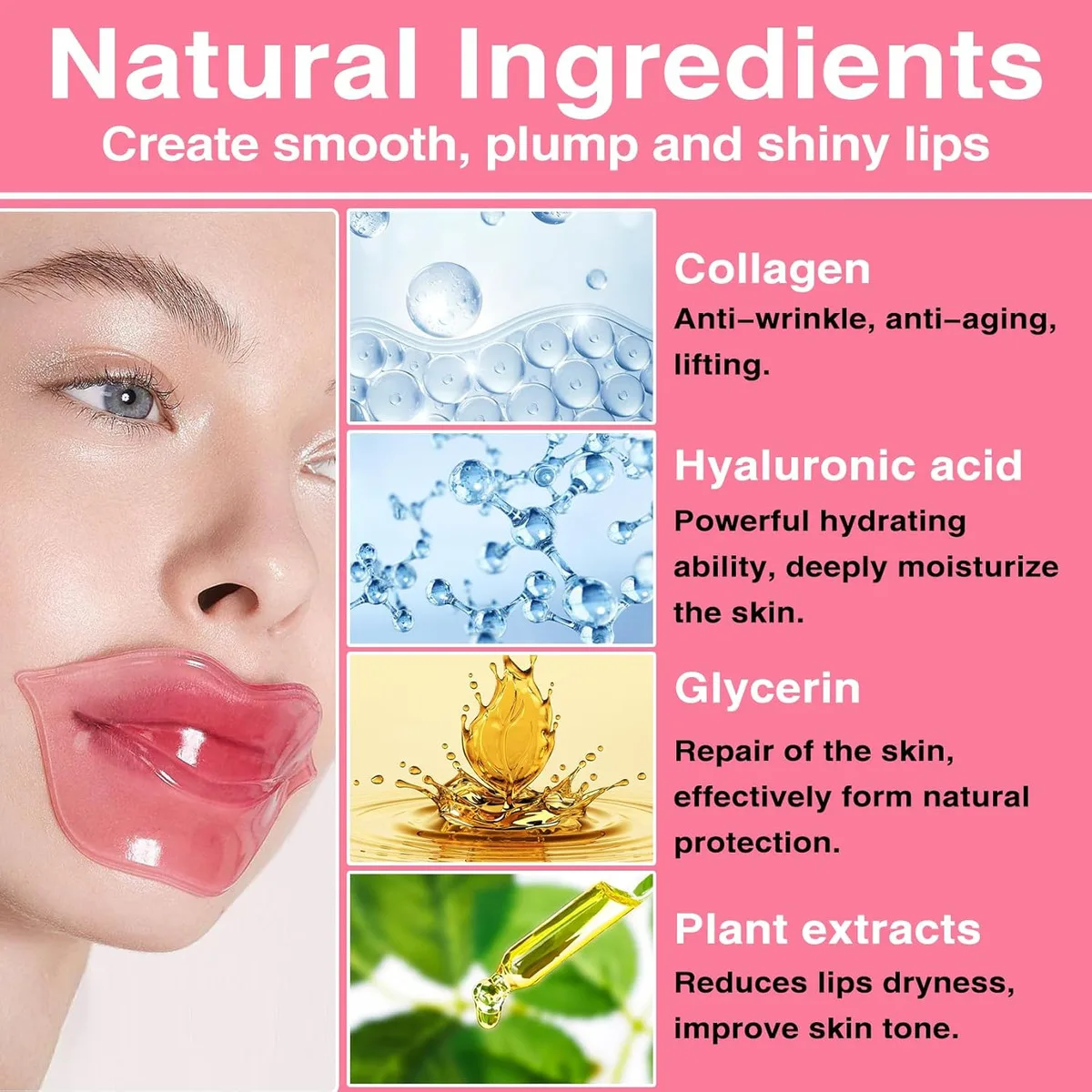 20pcs Collagen Lip Mask - Deeply Hydrates, Smooths Fine Lines, Moisturizes Dry Lips for Firmer and Younger Lip Skin