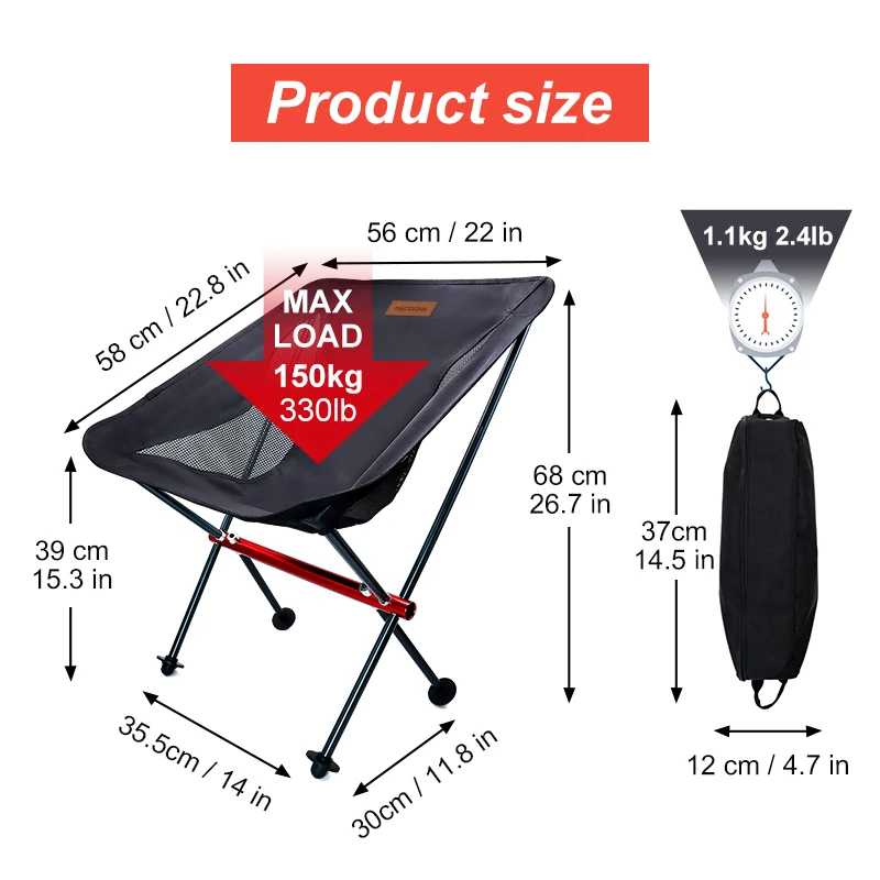 PACOONE Travel Ultralight Folding Chair Superhard High Load Outdoor Camping Chair Portable Beach Hiking Picnic Seat Fishing Tool