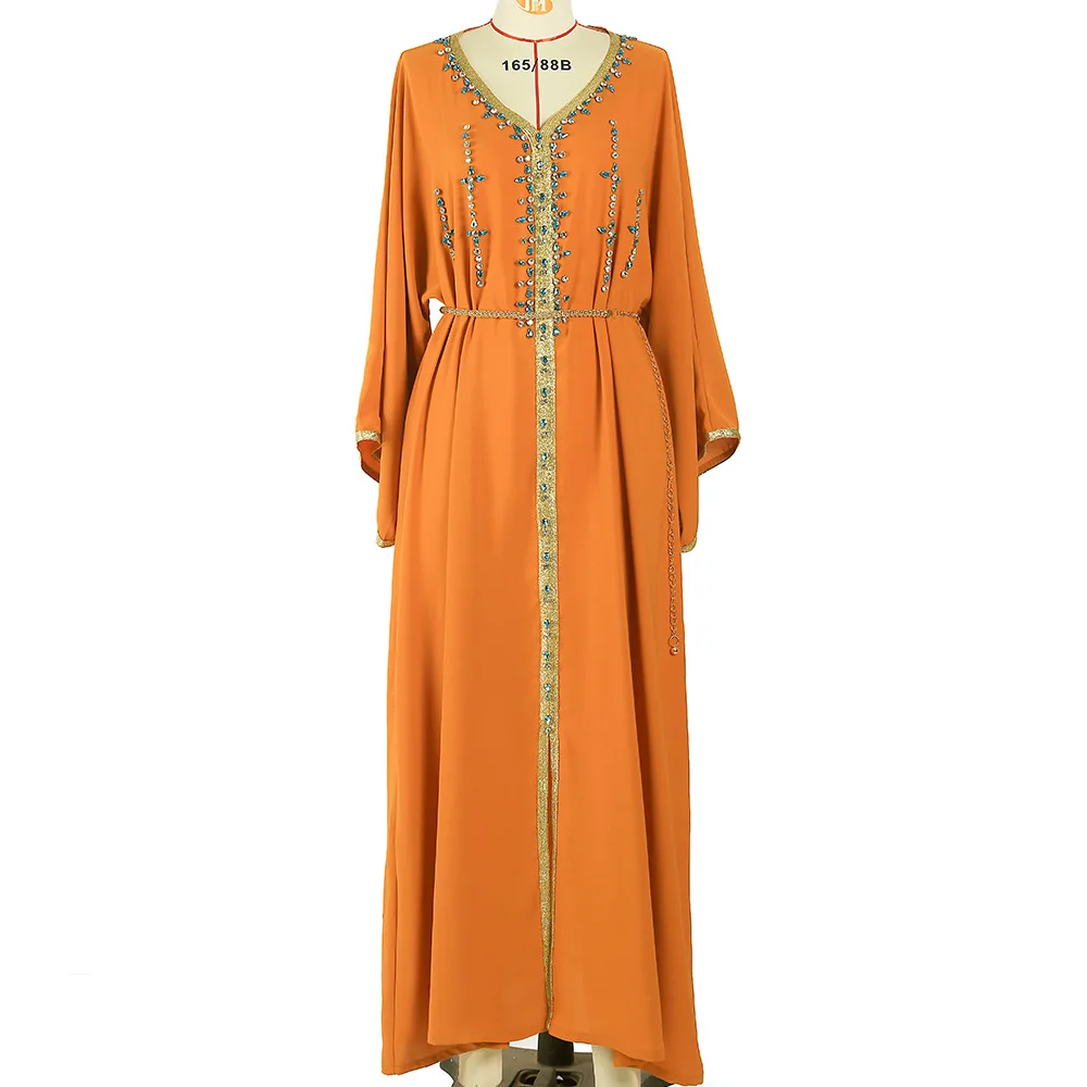 Imagem -05 - Abaya Elegante para Mulheres Kaftan Longo Feminino Dubai Abaya Robe Grande Laranja Preto Verde Roxo Primavera Verão