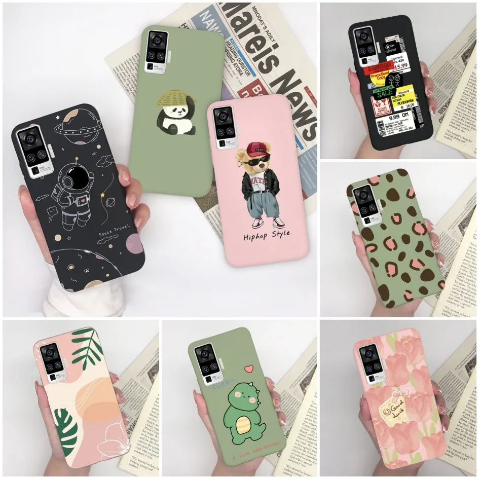 حافظة لهاتف فيفو X50 برو 5G كاندي اللون لطيف ديناصور الكرتون زهرة سيليكون لينة الغطاء الخلفي لهاتف فيفو X50 5G فوندا V2005A ، 2006