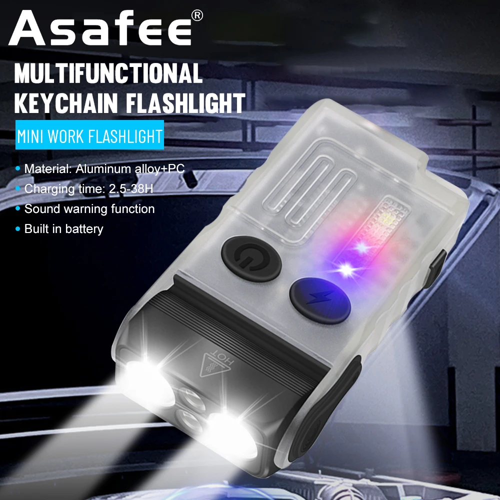 Asafee V20 EDC Flashlight Keychain UV Light 1000LM100M Range IP67 Waterproof Rechargeable lamp Floodlight 180 Rotation Magnetic