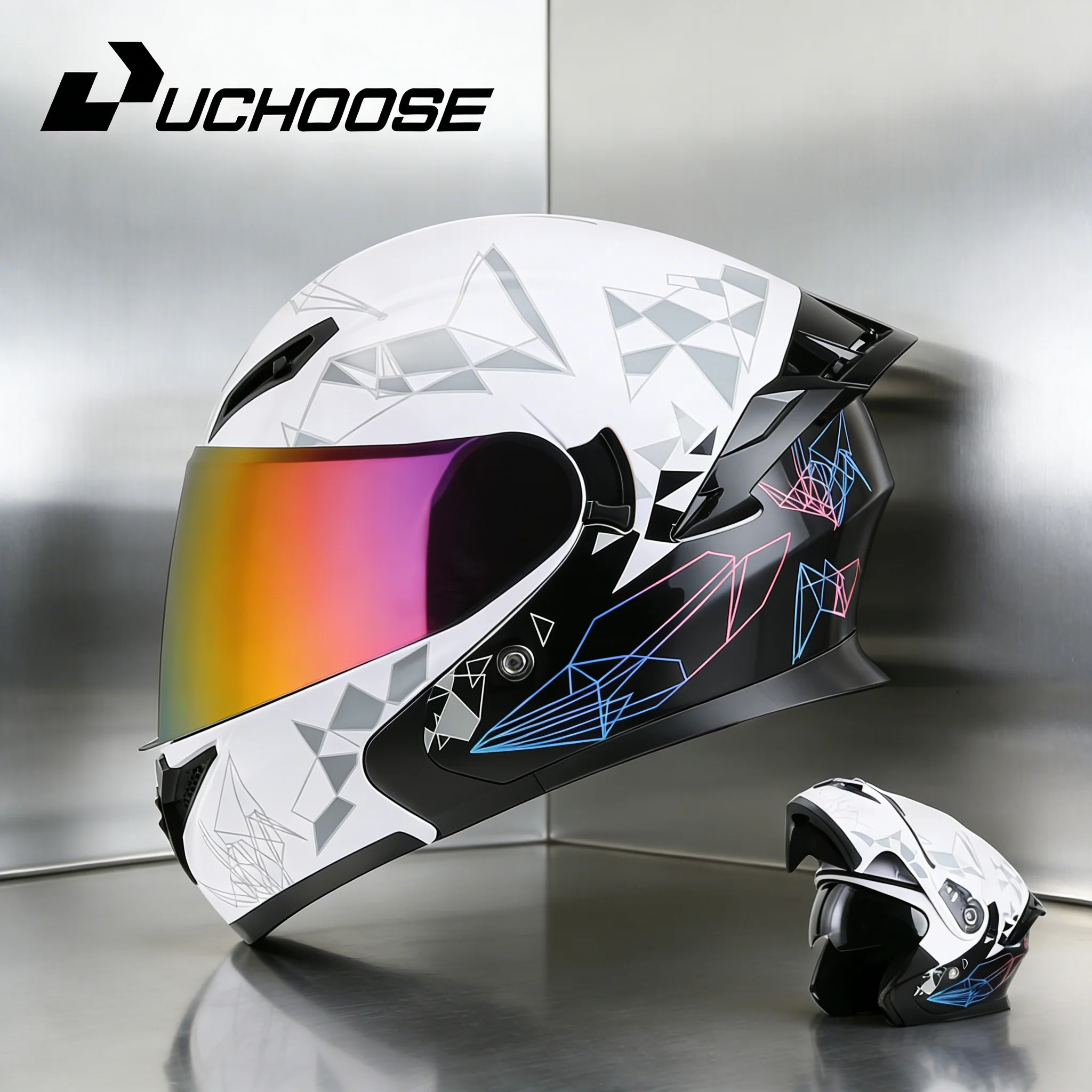 

NEW Uchoose DOT Approved Full Face Helmets Crash Motorbike Protective Gear Men Women Flip Up Helmet Motorcycle Double Sun Visor
