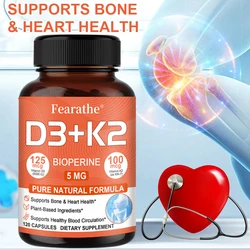 Vitamin D3+K2 5000 IU 125 MCG Vitamin Capsules | Non-GMO, Vegan, Natural, Gluten-Free, Bone, Heart Health Supplement