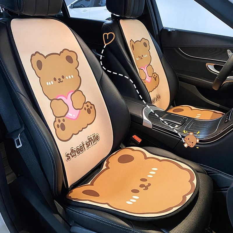 

New Cartoon Cute Love Bear Four Seasons Universal Summer Cool Cotton Flax Protective Car Seat Cushion Cover Rear Fart Cushion