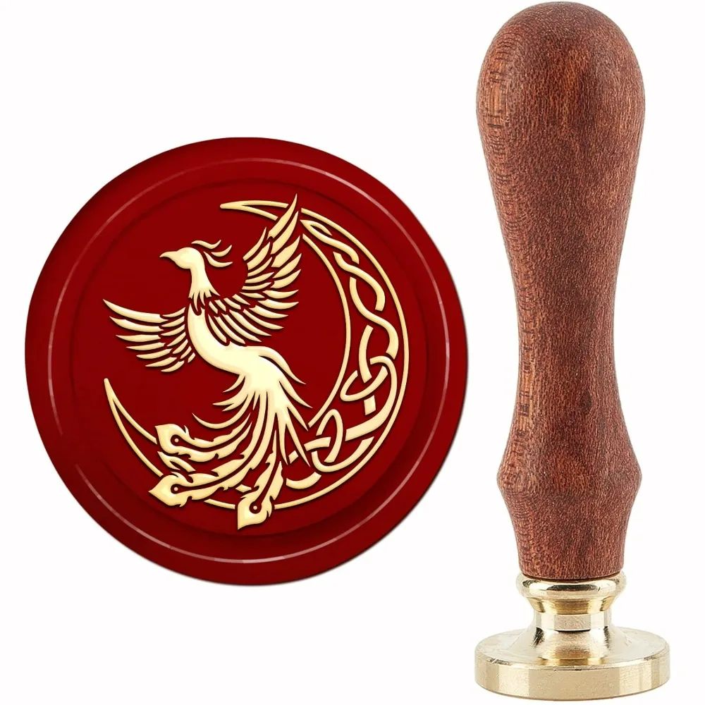 Phoenix Wax Seal Stamp Moon Vintage Sealing Wax Stamps Celtic Knot 30mm Retro Wood Stamp Removable Brass Head for Wedding