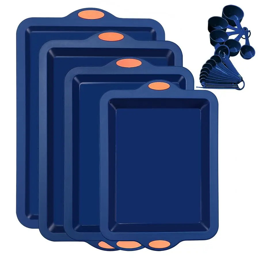 

Silicone Baking Pans Set, 4 Pieces Nonstick Bakeware Set with Baking Pans, Baking Sheets, Cookie Sheets, Cake Pan with Grips and