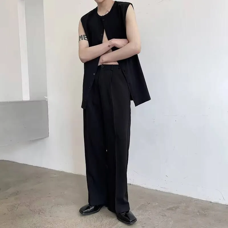 Round Neck Sleeveless Round Summer Cardigan Men's Neck Single Breasted Plain Color Vest Simple Large T-Shirt