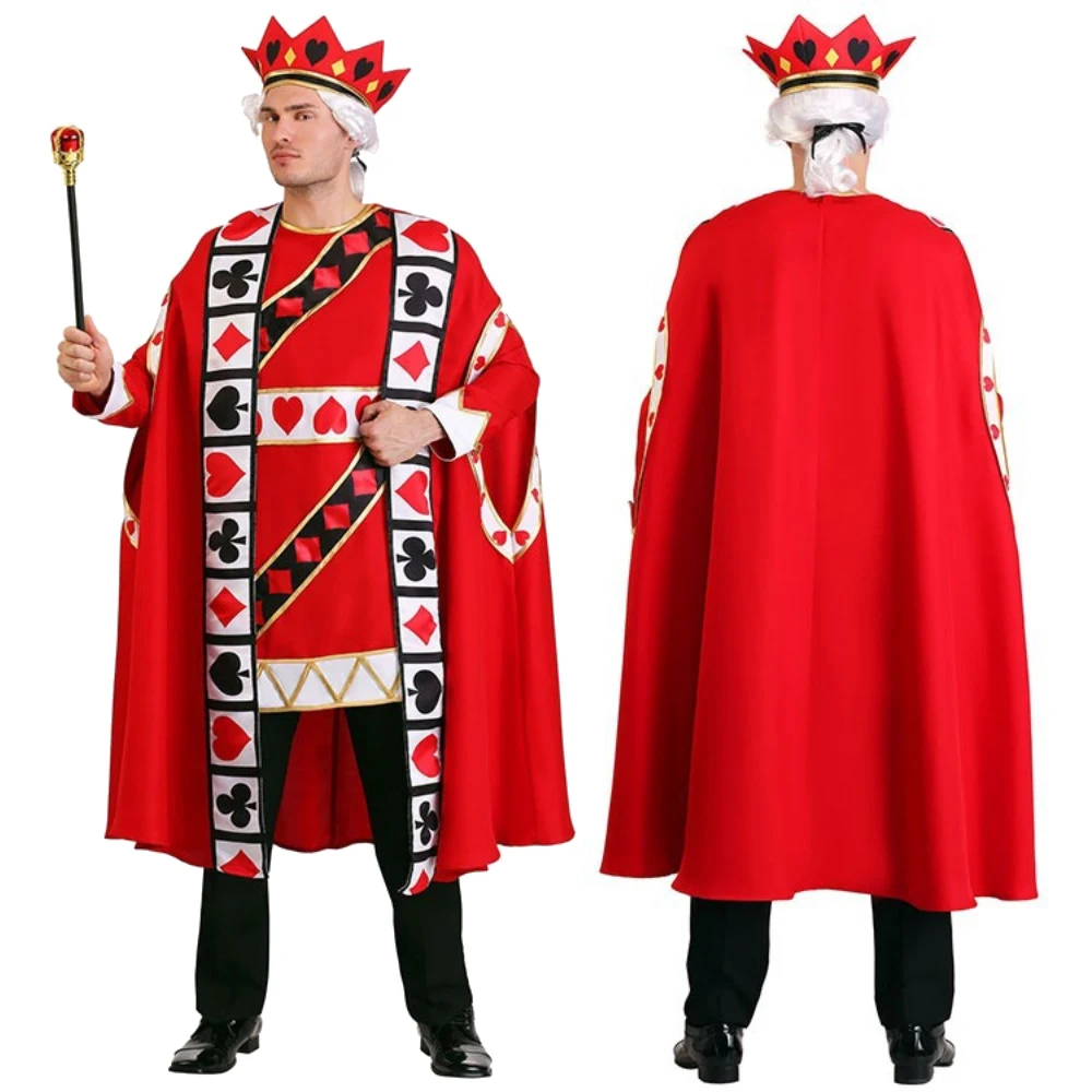 Rote Herzen König Cosplay Kostüm komplette Set Krone Robe Anzüge für Erwachsene Outfit Halloween Karneval Party Performance Kleidung Rollenspiel