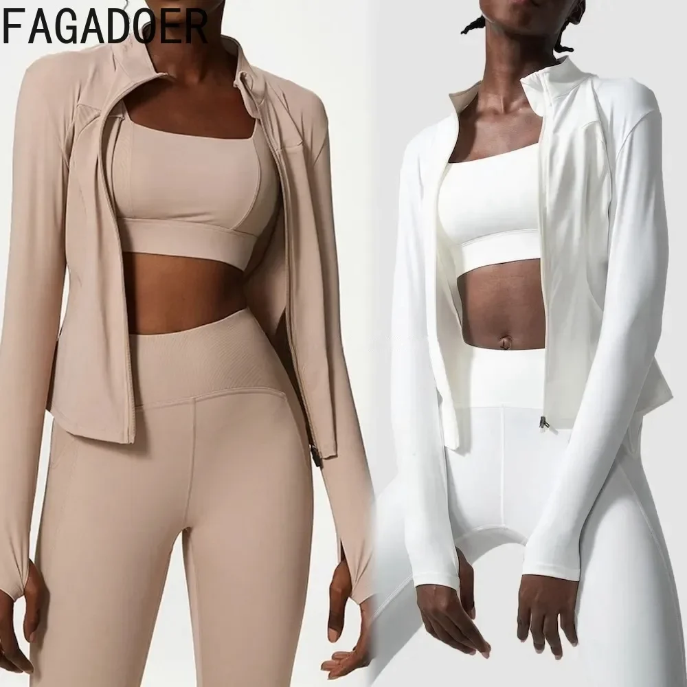 FAGADOER High Quality 3 Piece Sets Women Outfit Fashion Stretchy Tracksuit Sport Fitness Jacket+Bra+Leggings Suit Streetwear New