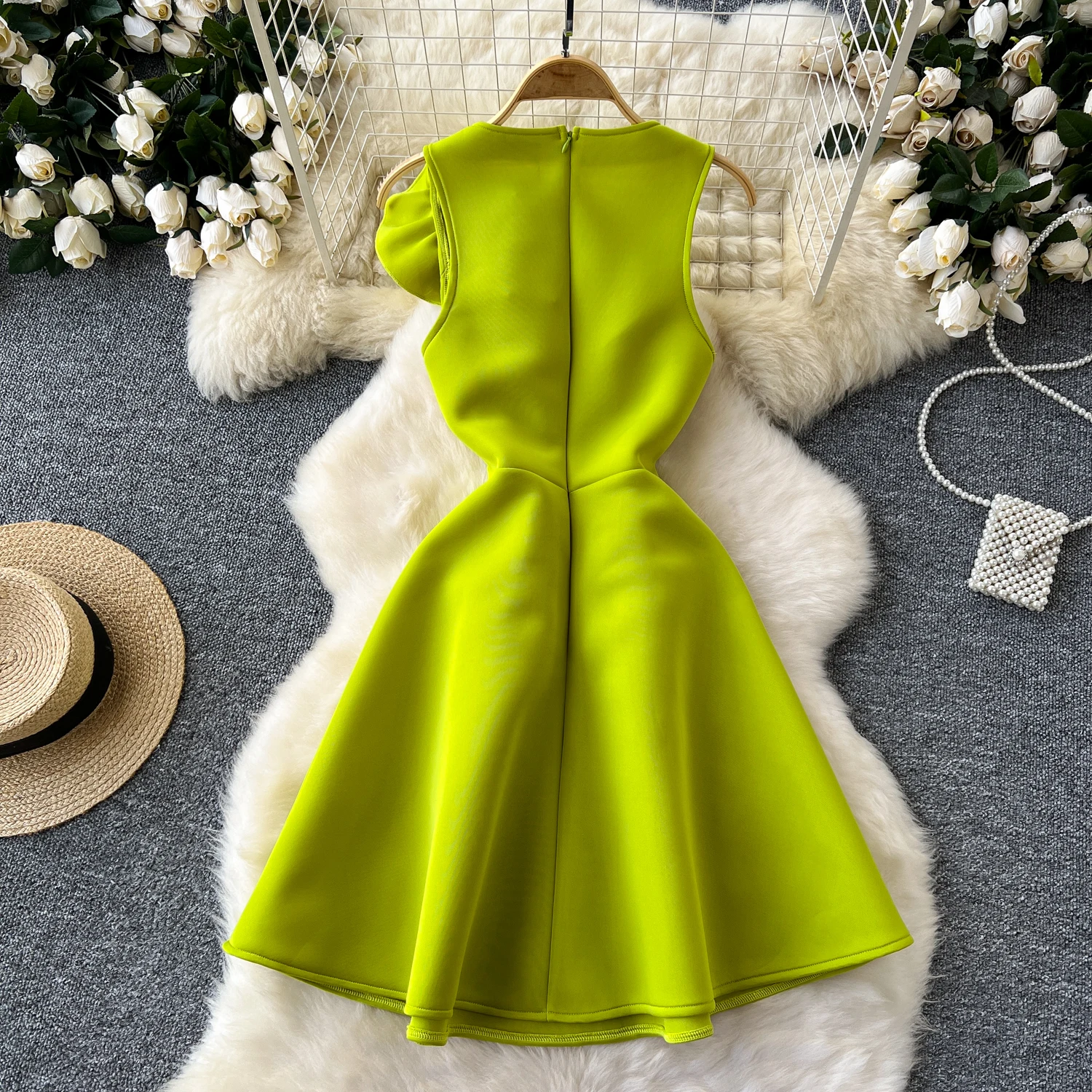 Three-Dimensional Flower Dresses Round Neck Sleeveless Slimming Fluffy Dress Work Office Lady Dresses Women