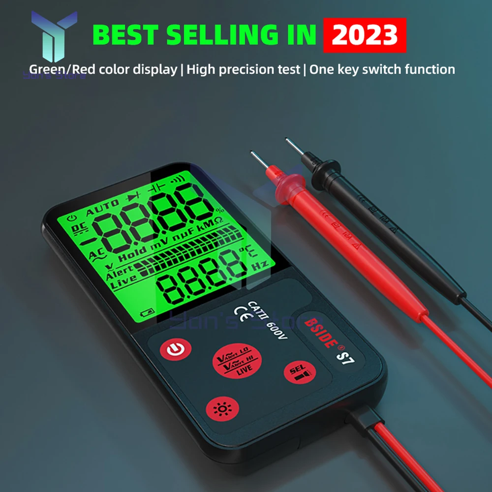 1Set BSIDE ADMS7 Voltage Tester Large LED Digital Smart Multimeter 3-Line Display TRMS 6000 Counts with Analog Bargraph 600V