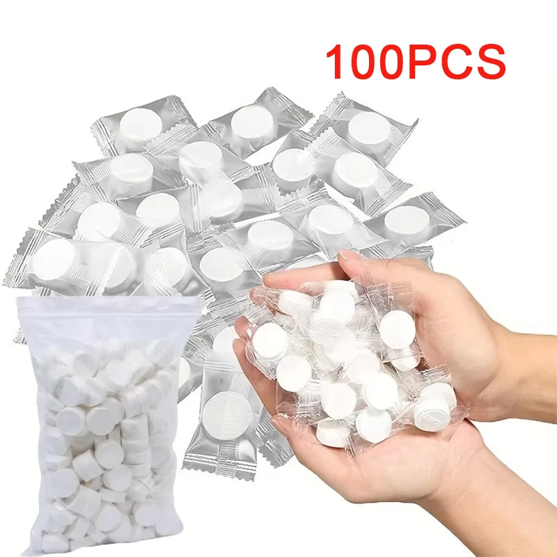 100PCS White Compressed Towels Portable Disposable Mini Face Towels Suitable for Outdoor Travel Barbecue Outdoor Camp