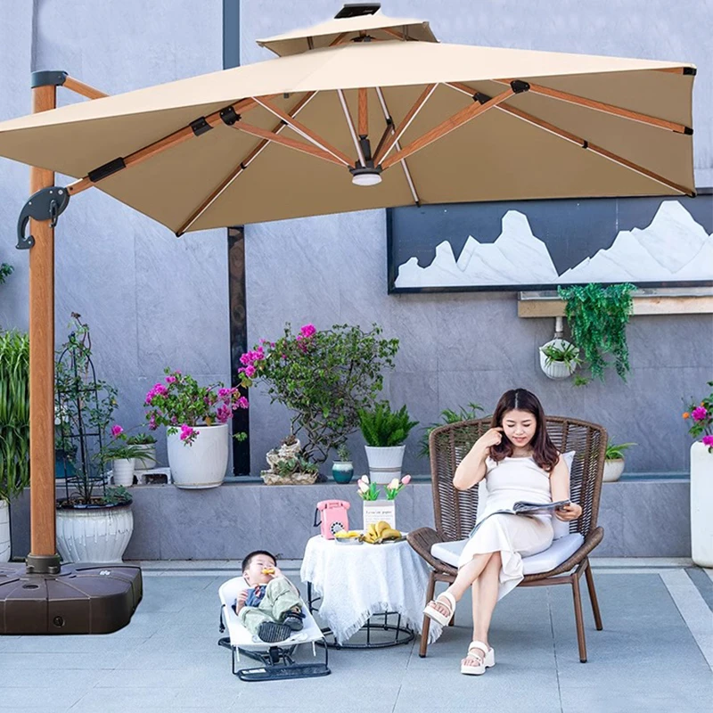 

New Design Luxury Outdoor Sun Led Light Patio Roman Umbrella Garden Solar Hanging Parasol For Restaurant Beach