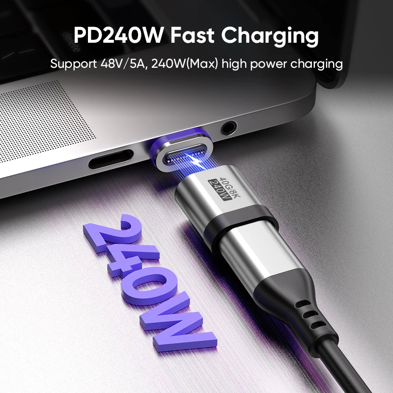 24Pin Thunderbolt 3/4 Fast Charge Magnet Converter Cable 8K@60Hz USB-C OTG Adapter USB4.0 Type-C to Type-C 240W Magnetic Adapter