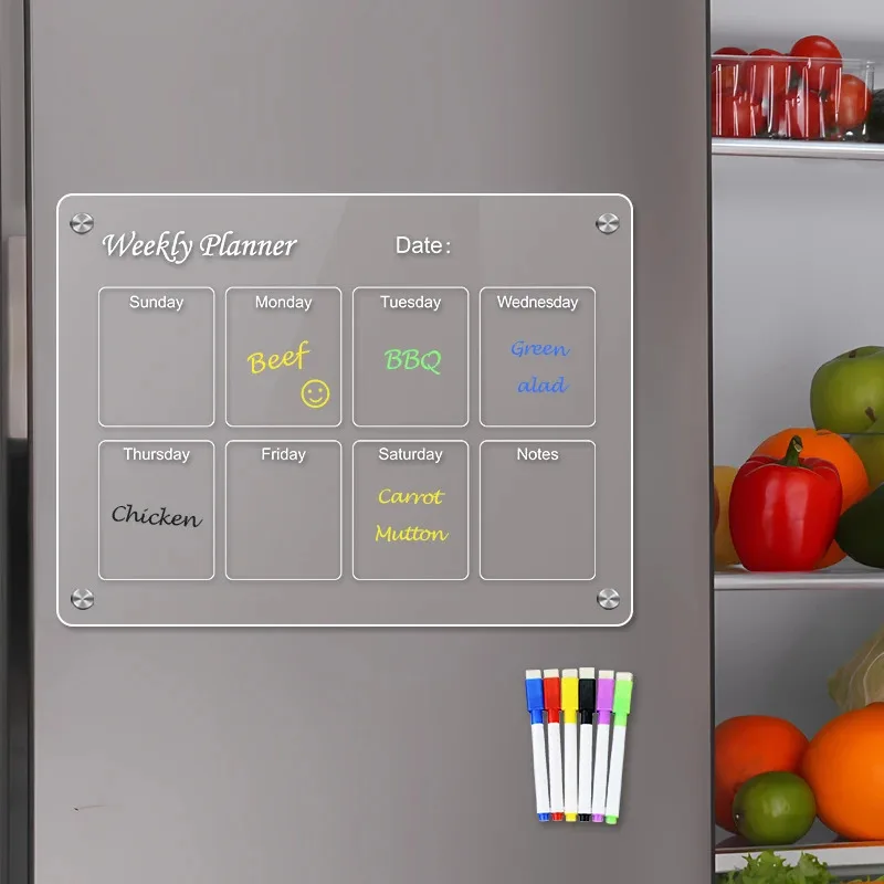 A4 واضح الاكريليك مغناطيس الثلاجة التقويم الشهري الأسبوعي مخطط شفافة الثلاجة المغناطيسي شخصية ملصق ديكو