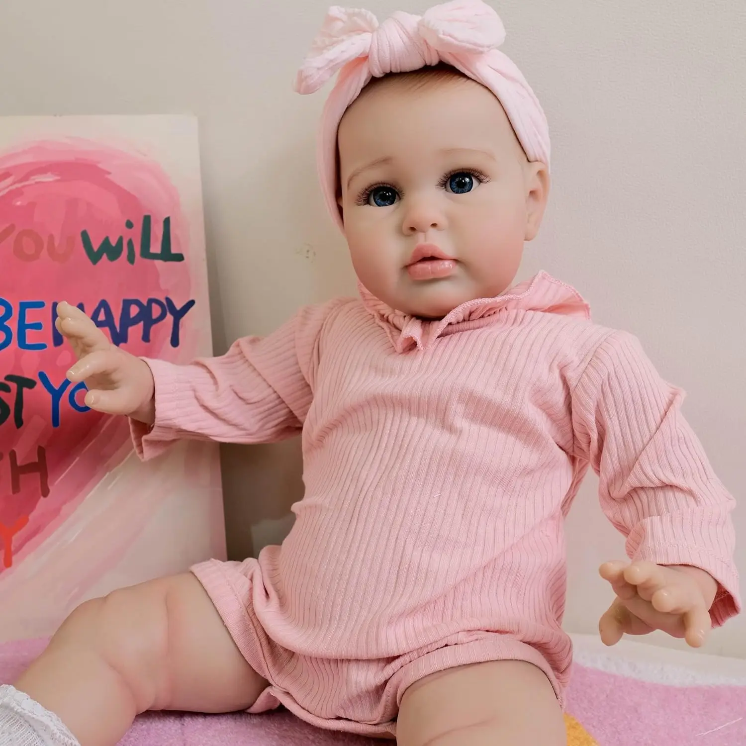 

23 Inch Realistic Reborn Baby Dolls Soft Cloth Body Reborn Toddler Dolls Girl Ellie Hand Detailed Painting 3D Skin Bonecas Bebe