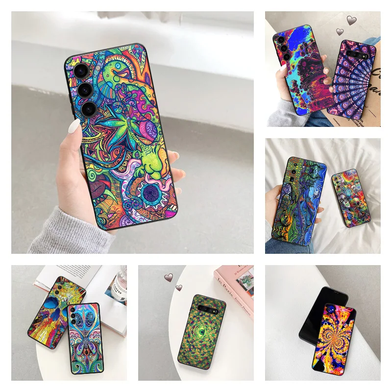 Phone Case for Samsung S24 Ultra S23 FE S22 S21 S20 S10 Abstact Trippy Psychedelic Art Galaxy Note20 Soft Black Silicone Cover