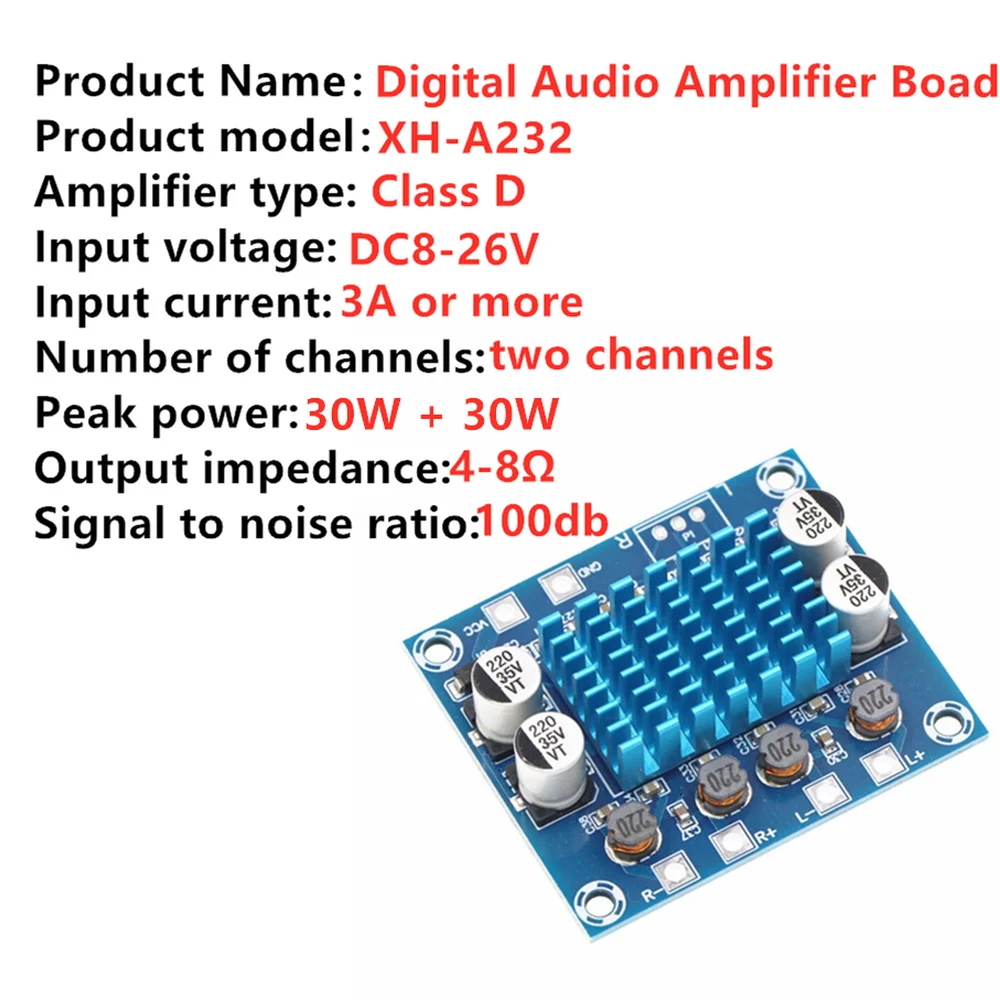 TPA3110 XH-A232 30W+30W 2.0 Channel Digital Stereo Audio Power Amplifier Board DC 8-26V 3A