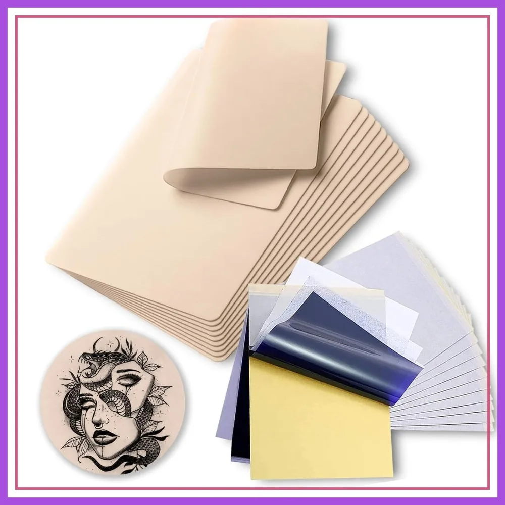 

30pcs Tattoo Practice Kit with Transfer Paper, Fake Skin & Stencil Paper for Beginners