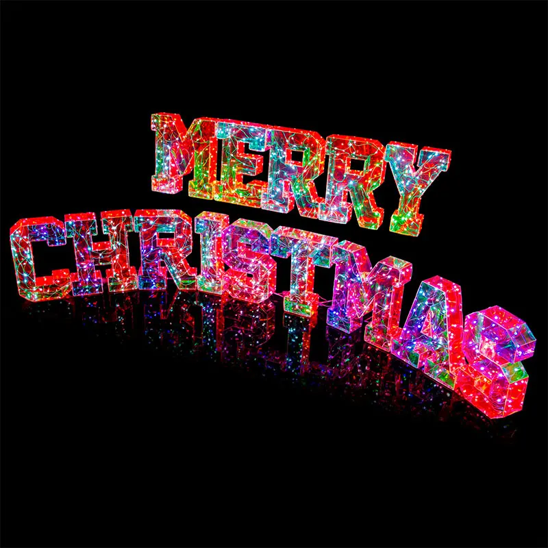 Custom Size Luminous Merry-Christmas Letter Led Light Christmas Party Prismatic Glowing Led Light Decoration