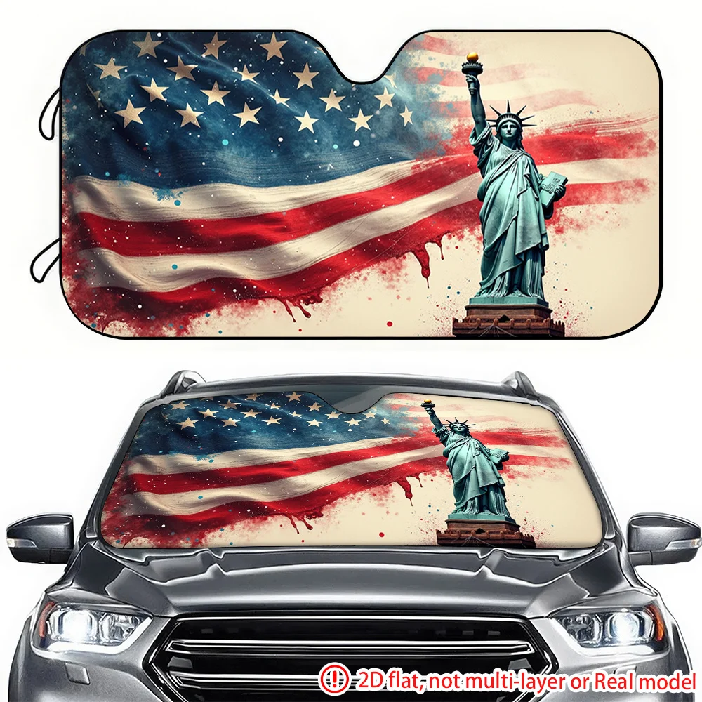 2D Flat Printed Car Sun Visor, Vintage Flag Statue of Liberty Car Sunshade, US Independence Day 250th Anniversary